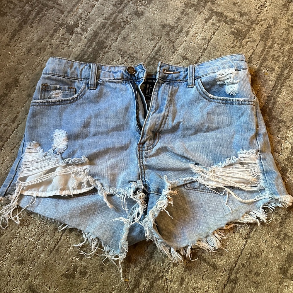 Forever 21 Light Blue Distressed Denim Shorts